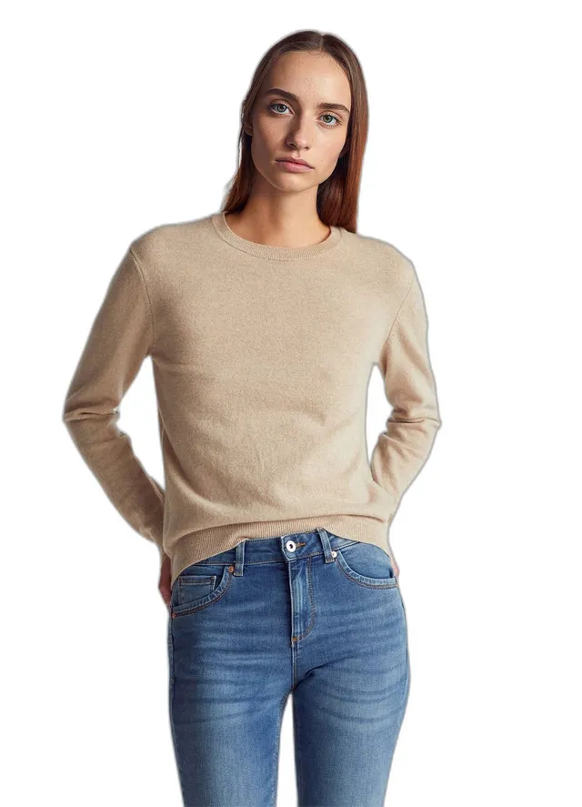 Benetton 1002d1k01 maglione donna beige 562 girocollo