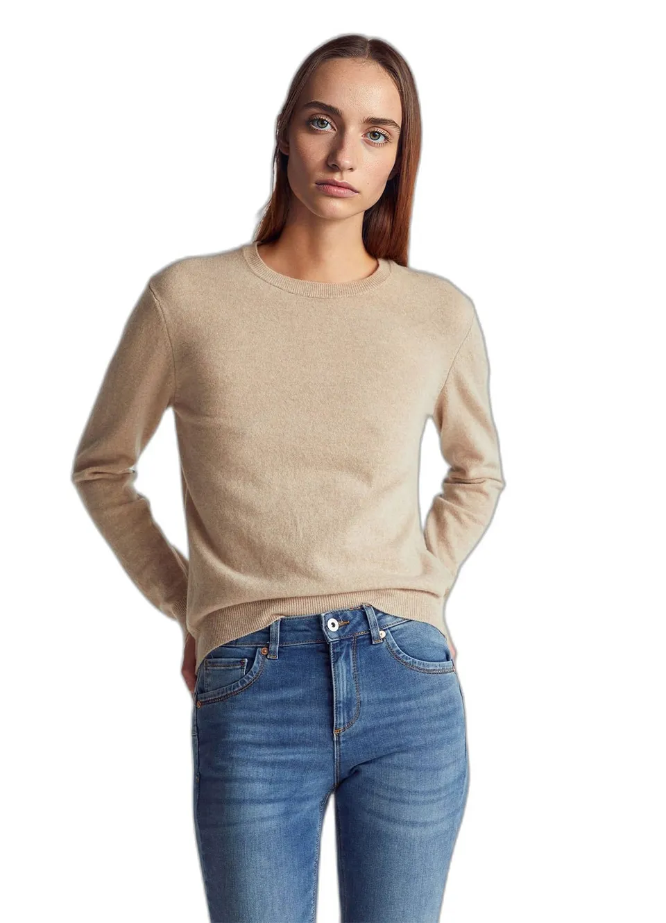 Benetton 1002d1k01 maglione donna beige 562 girocollo