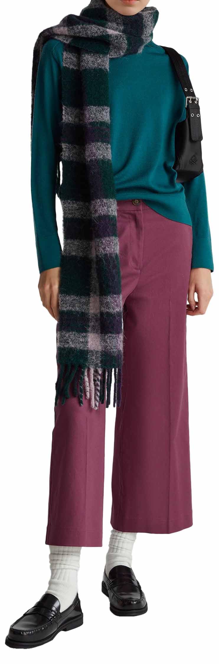 Benetton Maglia Lana Merino Donna Verde Girocollo
