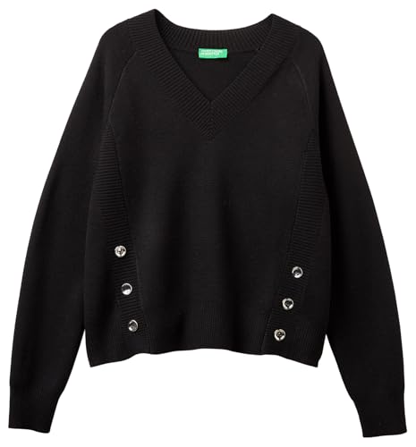 Benetton Maglieria 1j9yd403s maglione scollo a V nero bottoni
