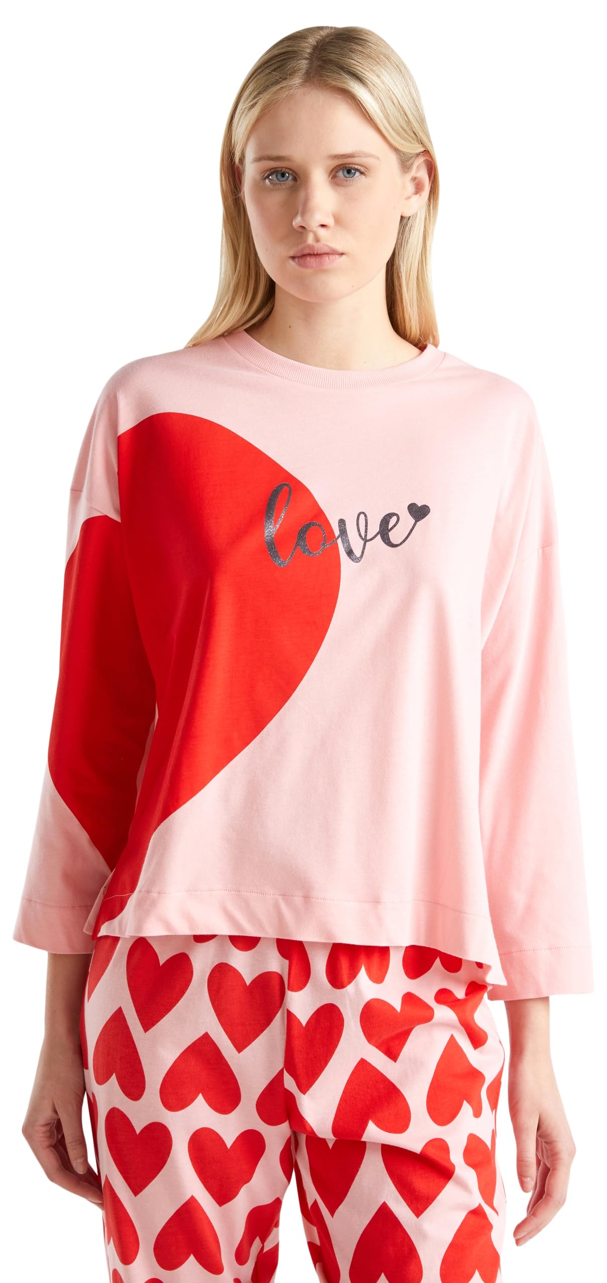 Benetton 3VD03M05U Maglia Pigiama Donna L Cotone