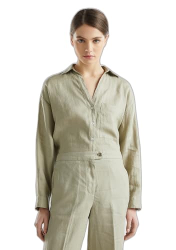 Benetton 5BMLDQ078 camicia lunga donna in lino