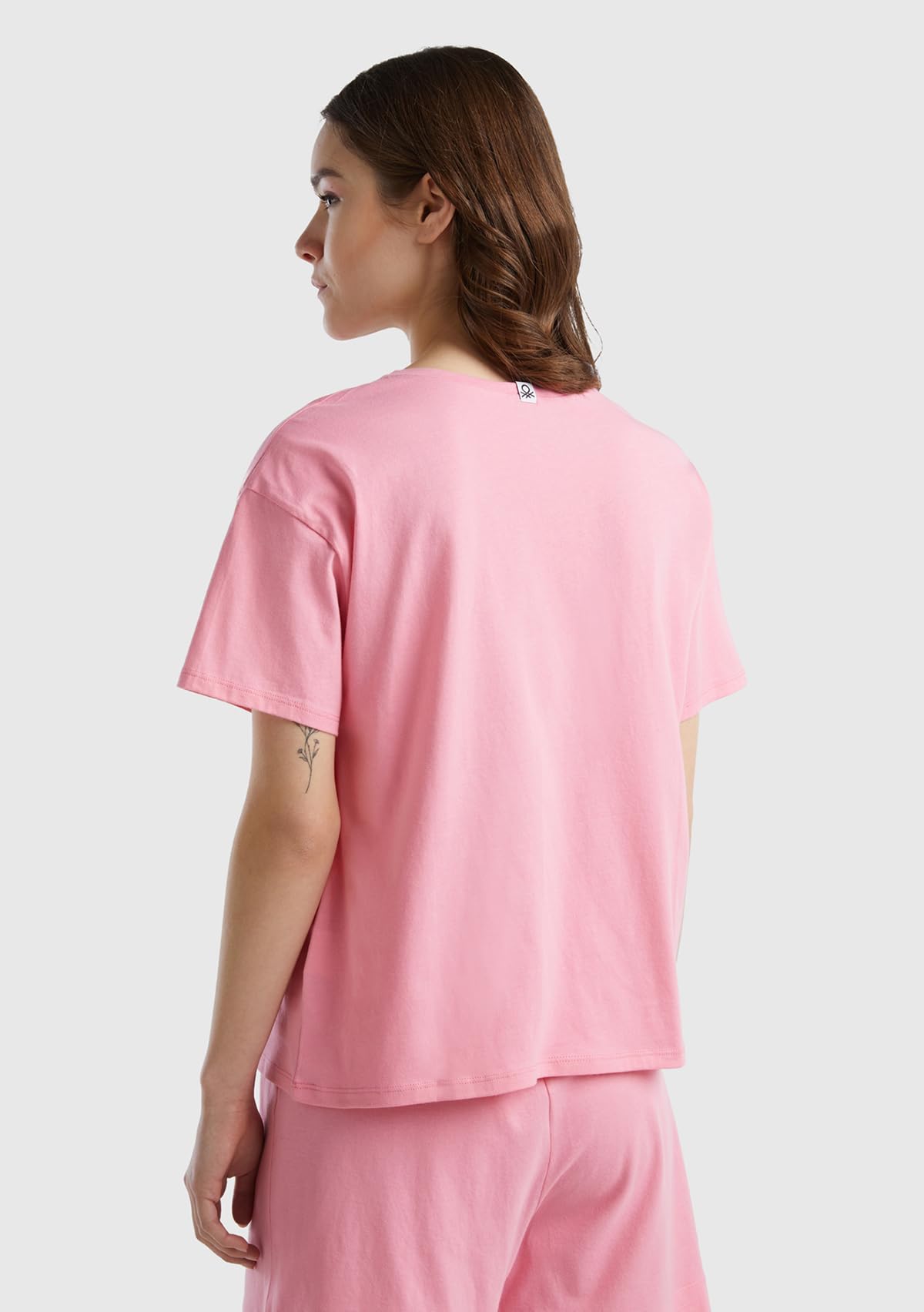 Benetton 30963m04r maglietta pigiama donna rosa logo