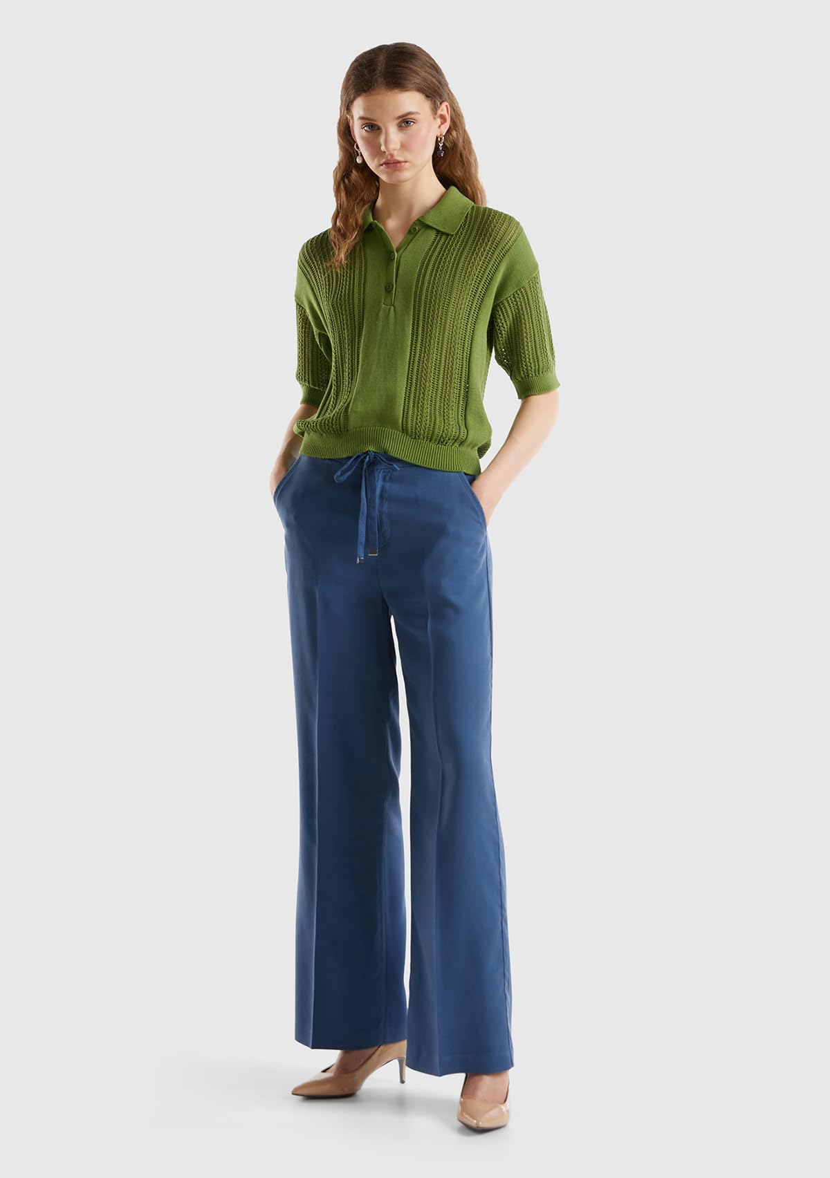 Benetton Pantaloni 4t91df02s Palazzo Donna Blu lyocell regular