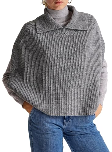 Benetton Maglieria Poncho e Mantelle Fatti a Maglia Donna Grigio M Collo Alto