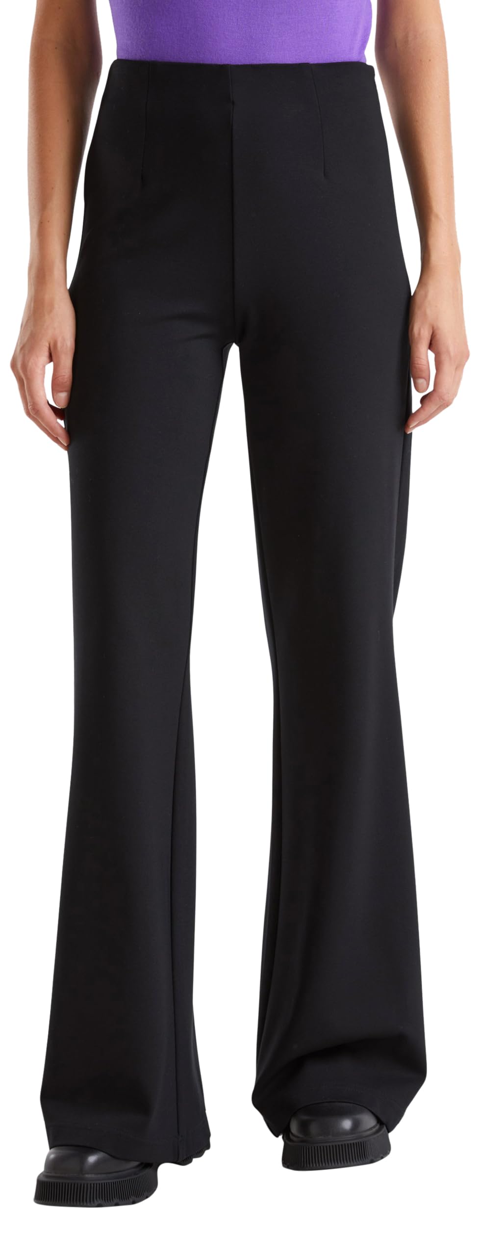 Benetton Pantaloni Donna Flare Interlock Taglia L Tinta Unita