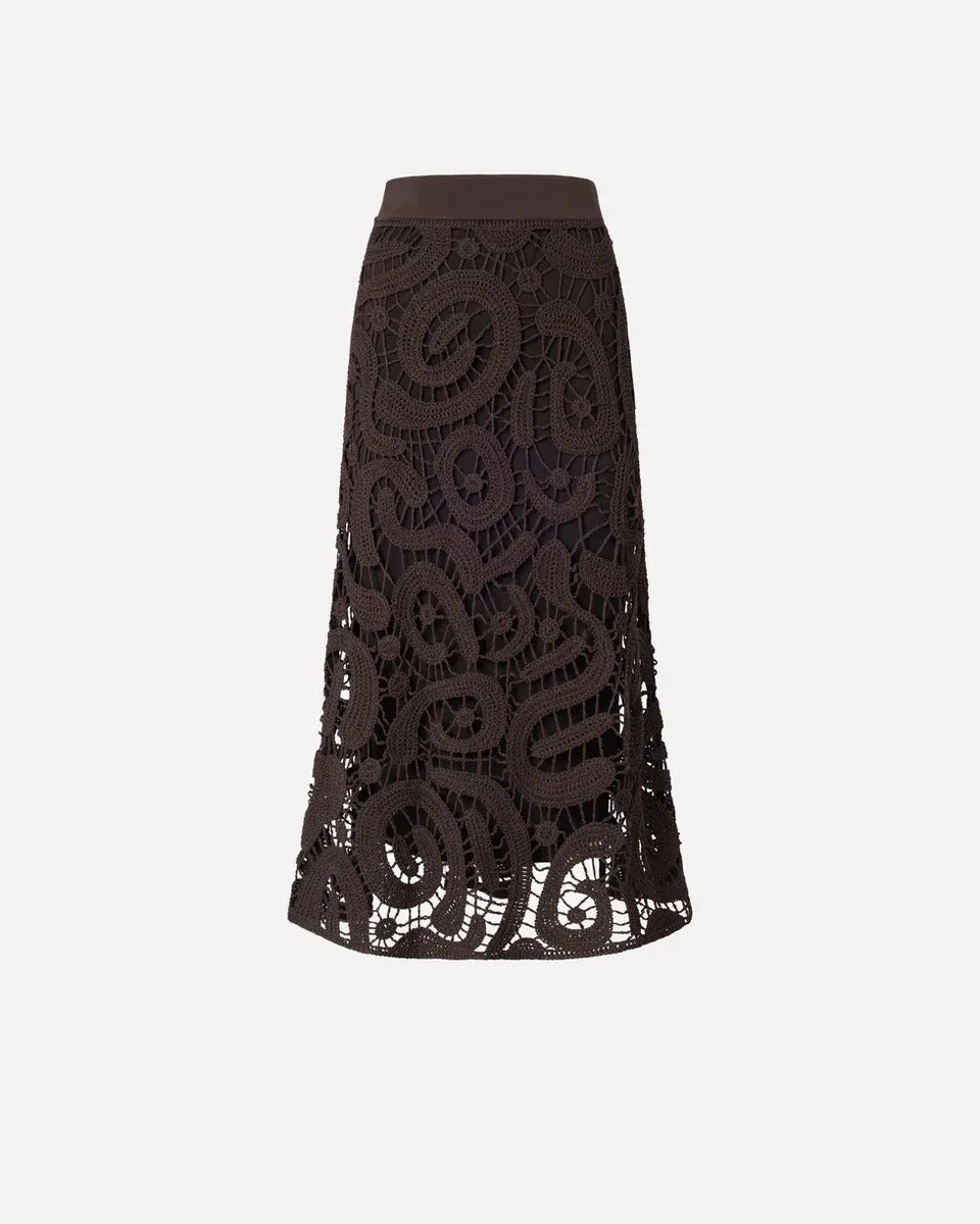 Pinko Maestrale 106353 A354 gonna midi marrone crochet