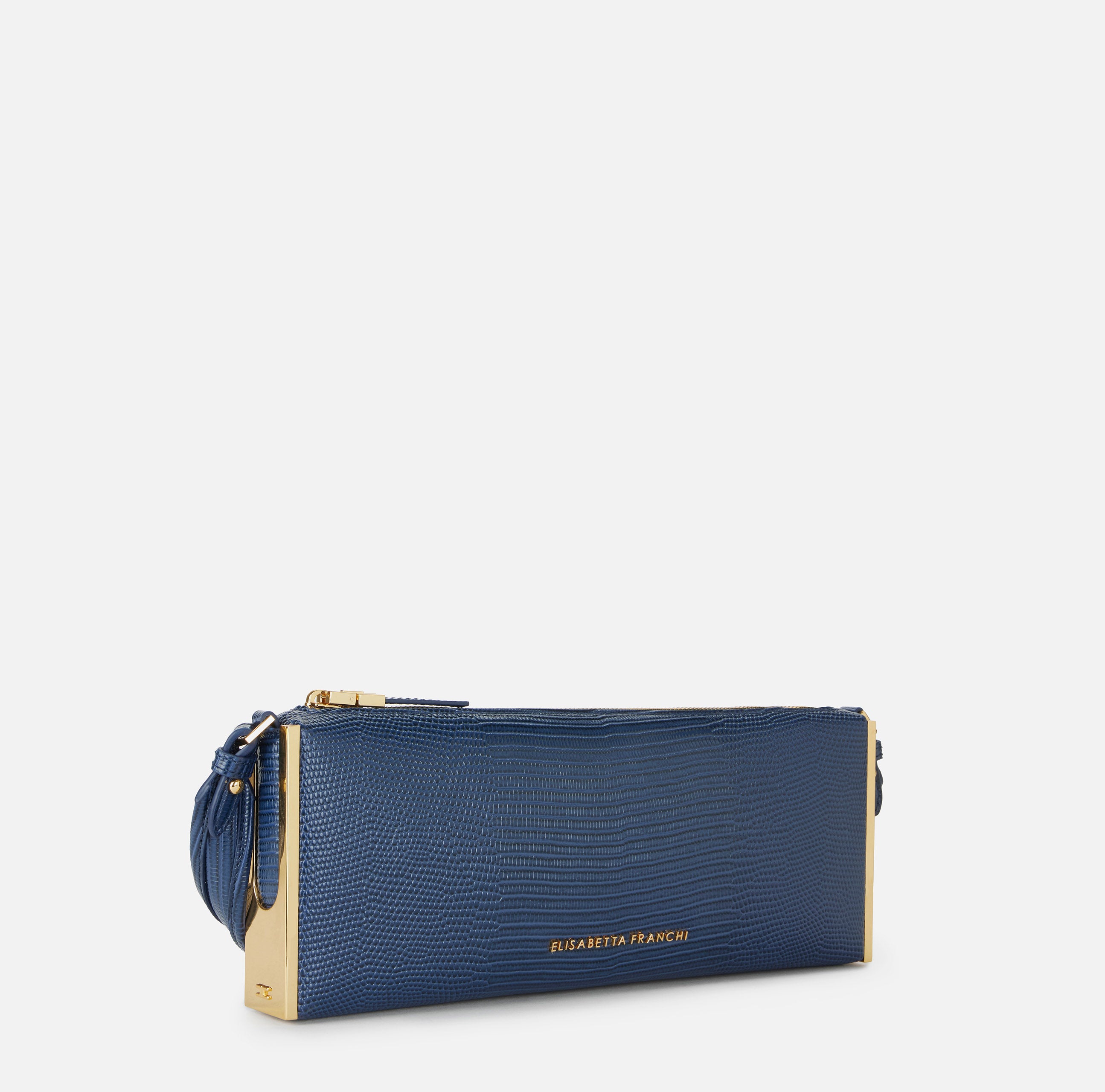 Elisabetta Franchi BS15A66E2 borsa blu notte lucertola