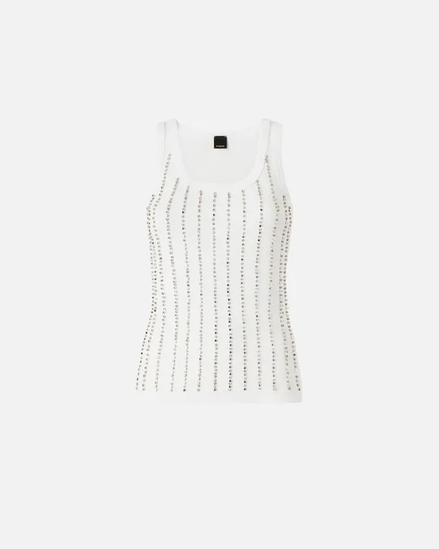Pinko Cecily 106265 A334 canotta bianco righe strass
