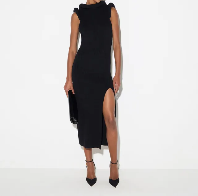 Elisabetta Franchi AM14S66E2 Abito Midi Nero Costine