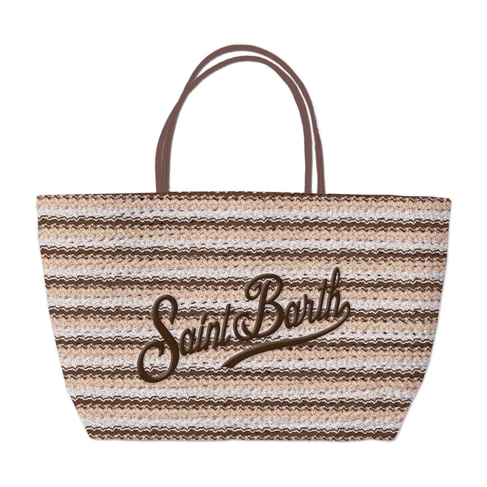 MC2 Saint Barth Crochet Tote Mid Borsa Stripes Marrone Beige