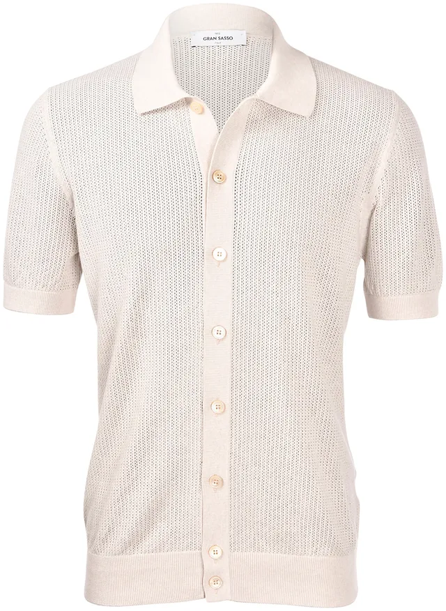 Gran Sasso 57180 20611 Camicia Uomo Panna Cotone Traforato