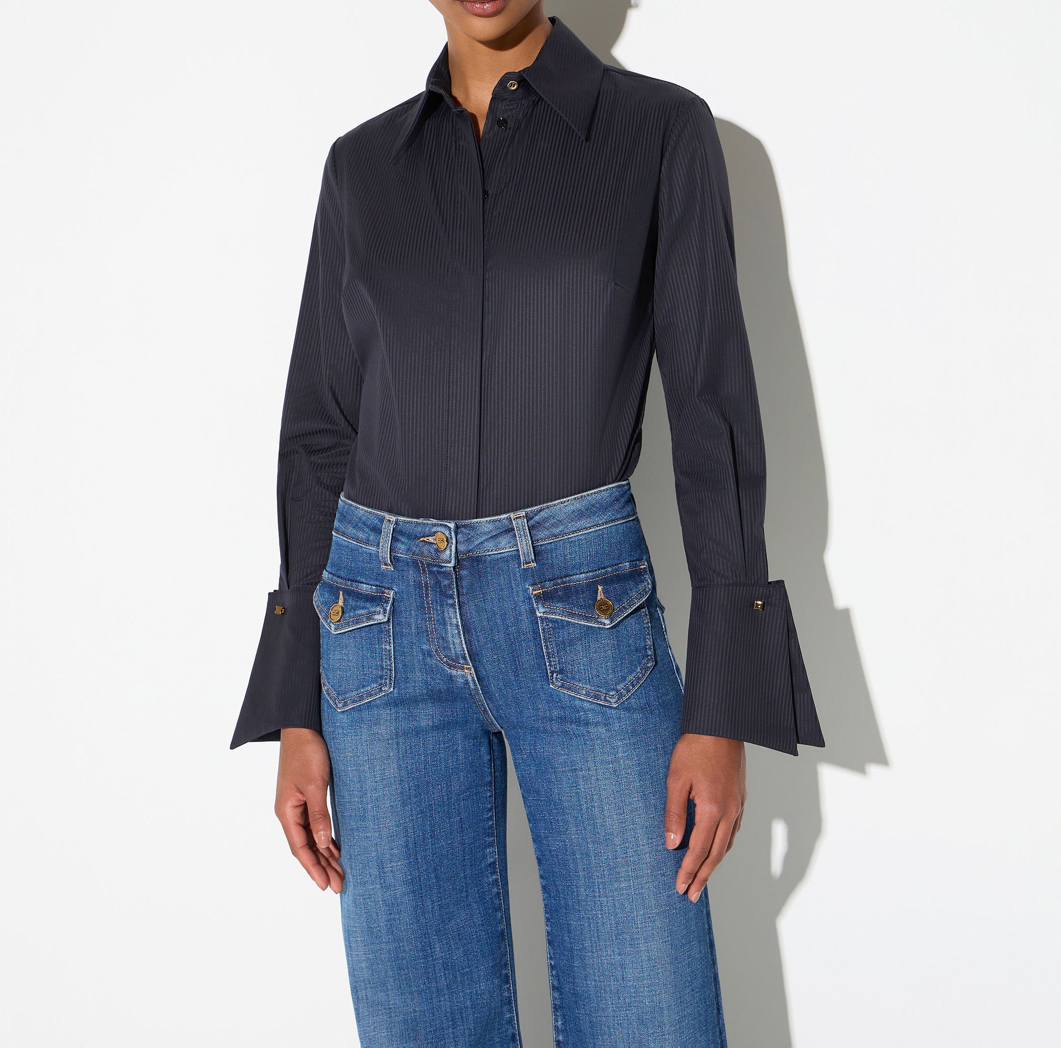Elisabetta Franchi CA18866E2 Camicia Cotone Nero Rigato