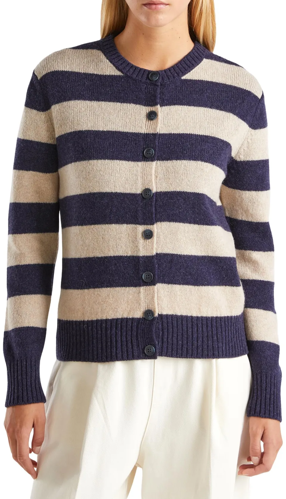 Benetton Maglieria 103ME5014 Cardigan Donna Blu a Righe