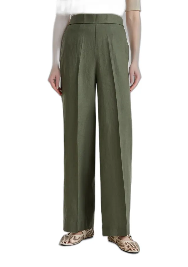 Benetton Pantaloni pantalone donna palazzo in lino con tasche