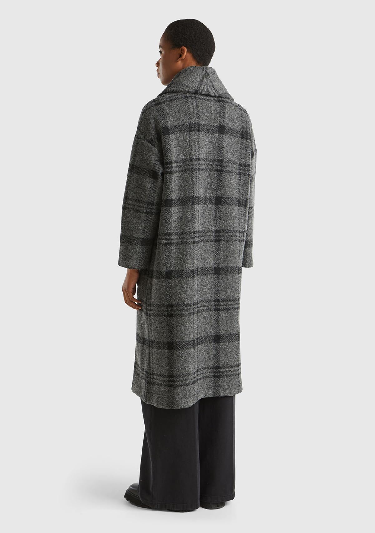 Benetton cappotto donna M lana jacquard lungo