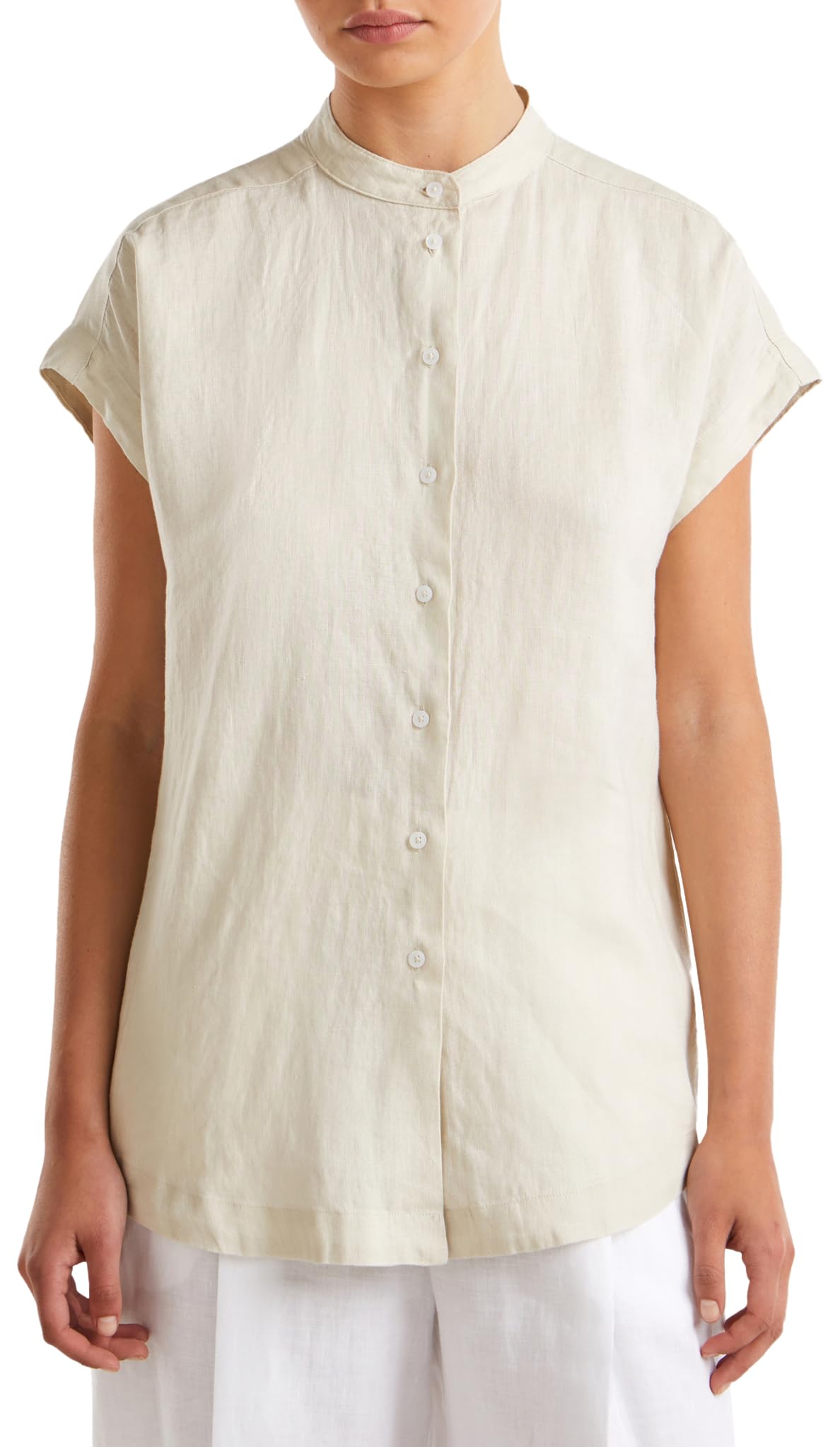 United Colors of Benetton Camicia Donna Cipria Scuro Lino