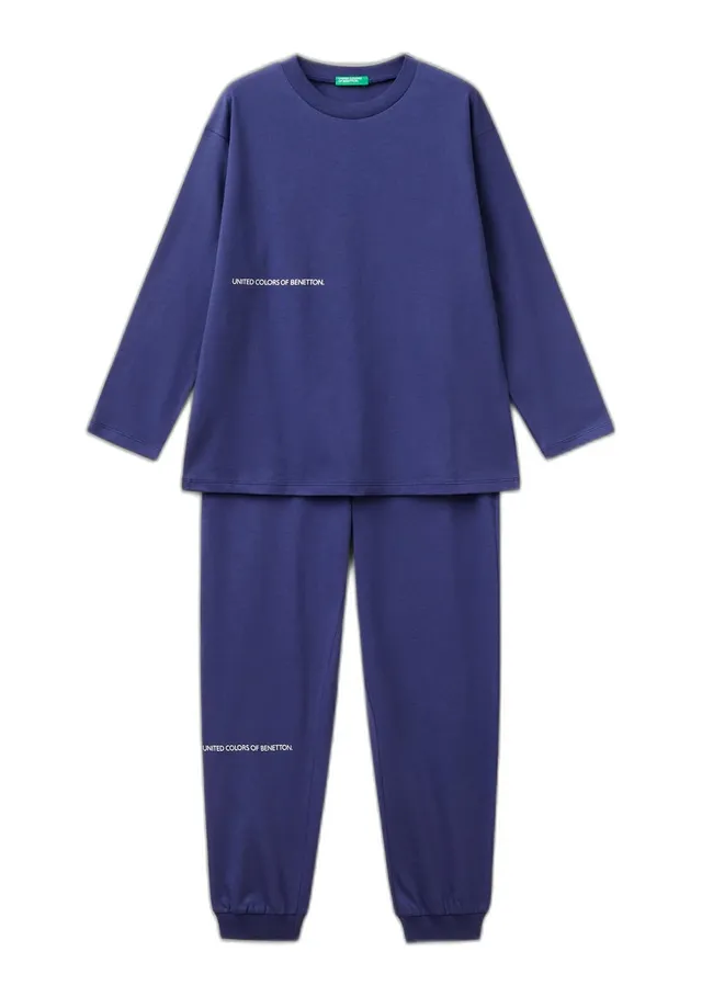 Benetton 30960p08d Pigiama Bambini Blu Cotone 90