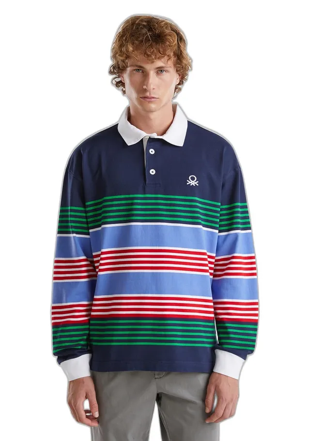 Benetton Polo Rugby Rigata Uomo XXL Manica Lunga