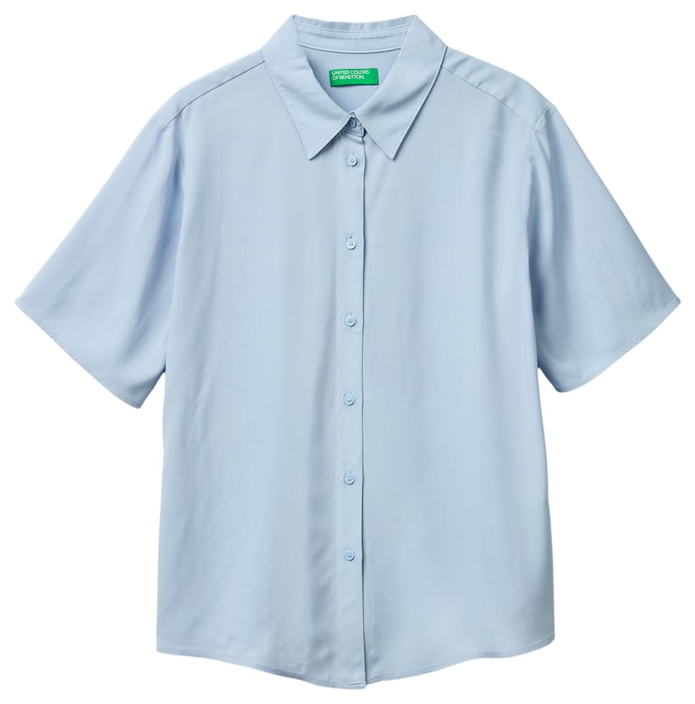 Benetton 5WPWDQ0B1 Camicia Blu Viscosa Regular