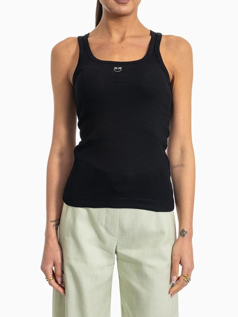 Pinko 100807 A338 Canotta Cotone Nero Costine