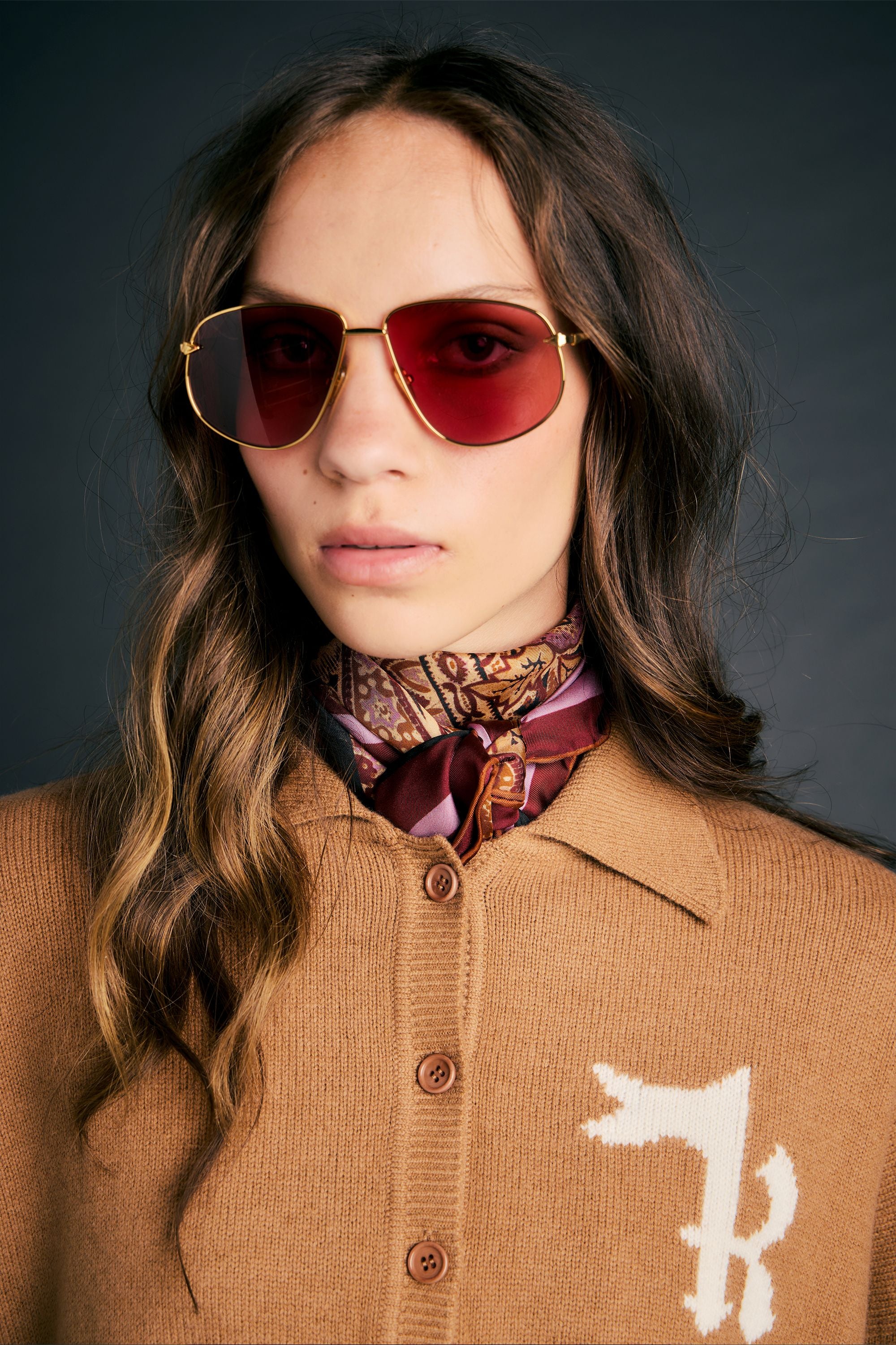 Karen Walker K Flag Polo Beige Lana Merino Grafica