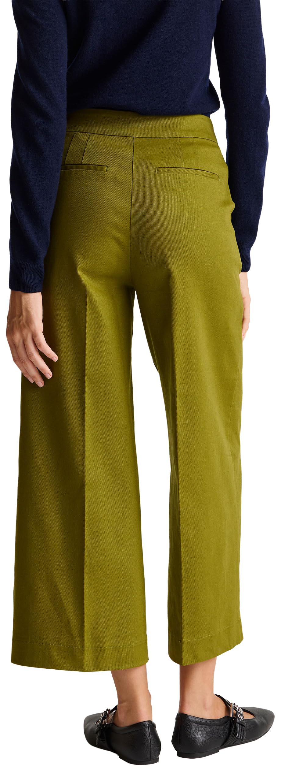 Benetton pantaloni donna twill cotone vita alta svasata