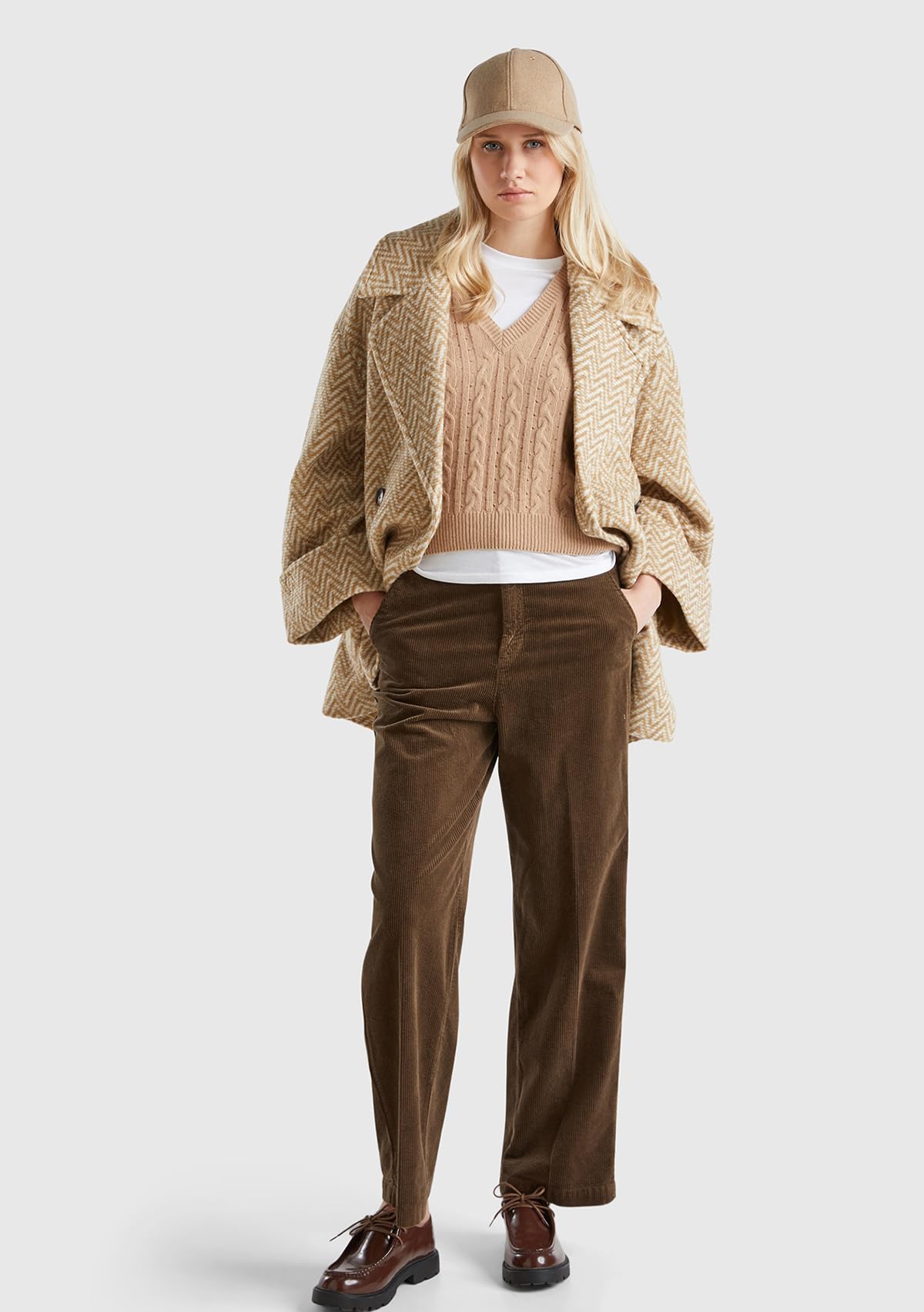 Benetton pantalone donna velluto stretch gamba larga