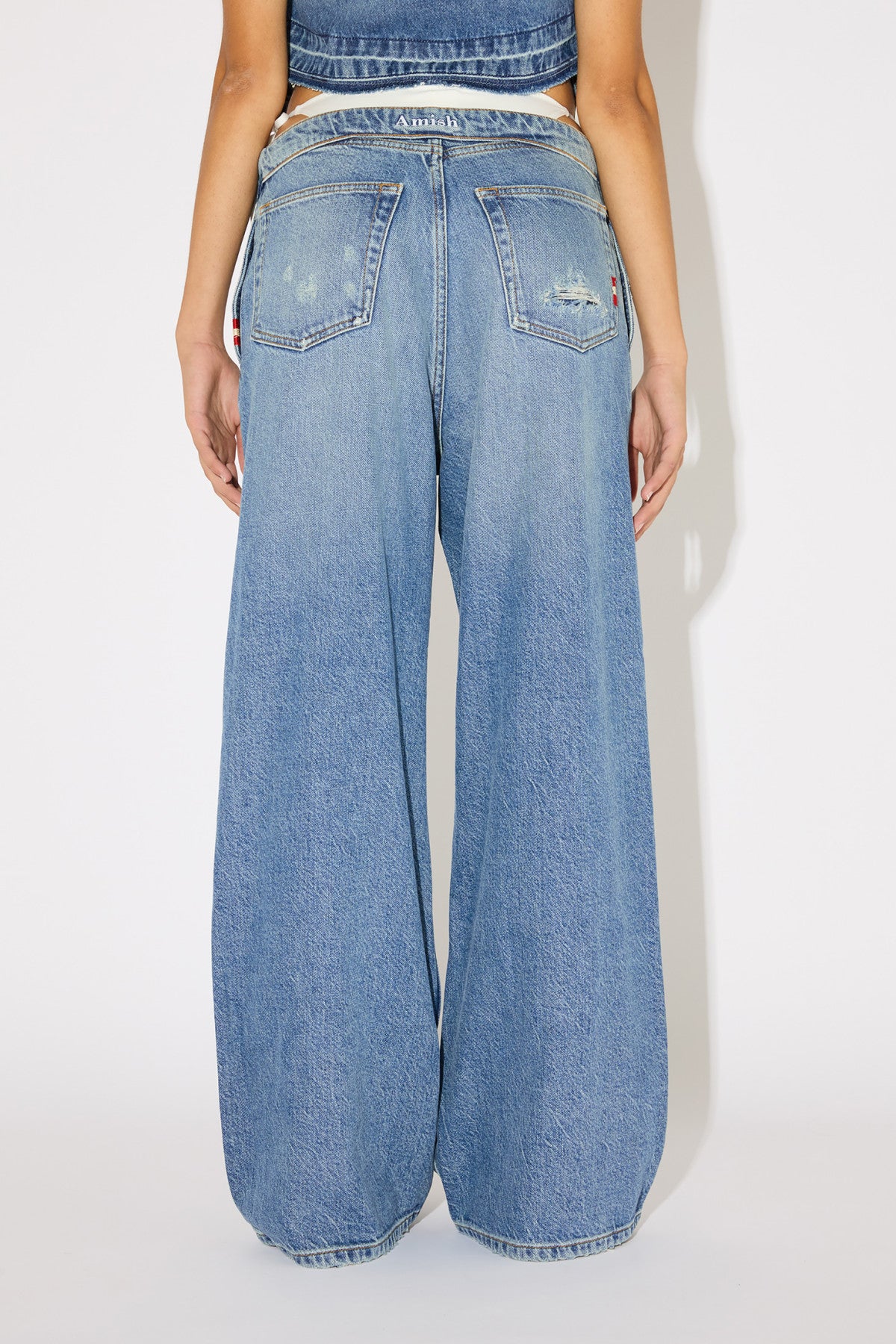 Amish Roll Up Dolly Jeans Donna Blu denim wide leg