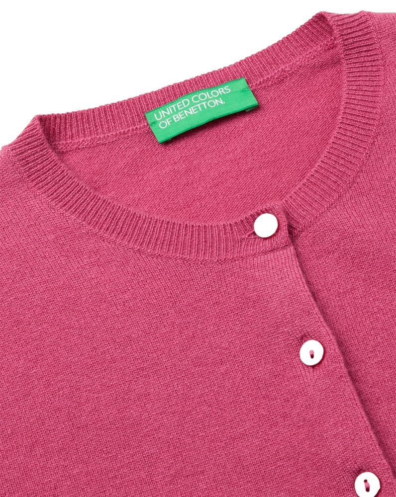 Benetton Cardigan Coreana Donna Rosa Lana Merino
