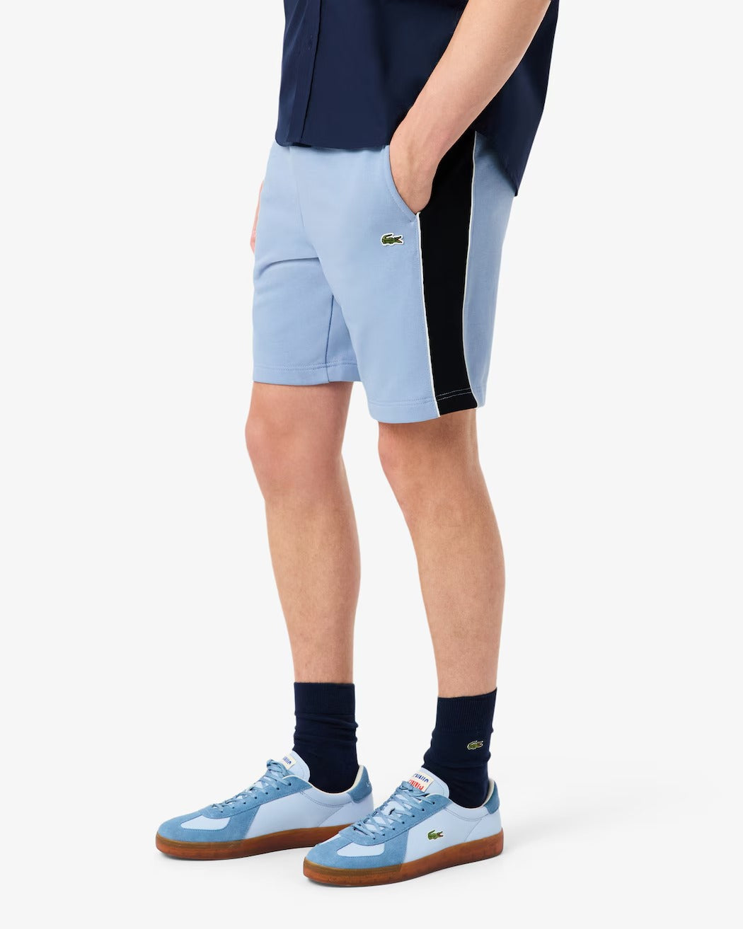 Lacoste GH0893 Shorts Felpato Uomo Bleu Clair Noir Color Block