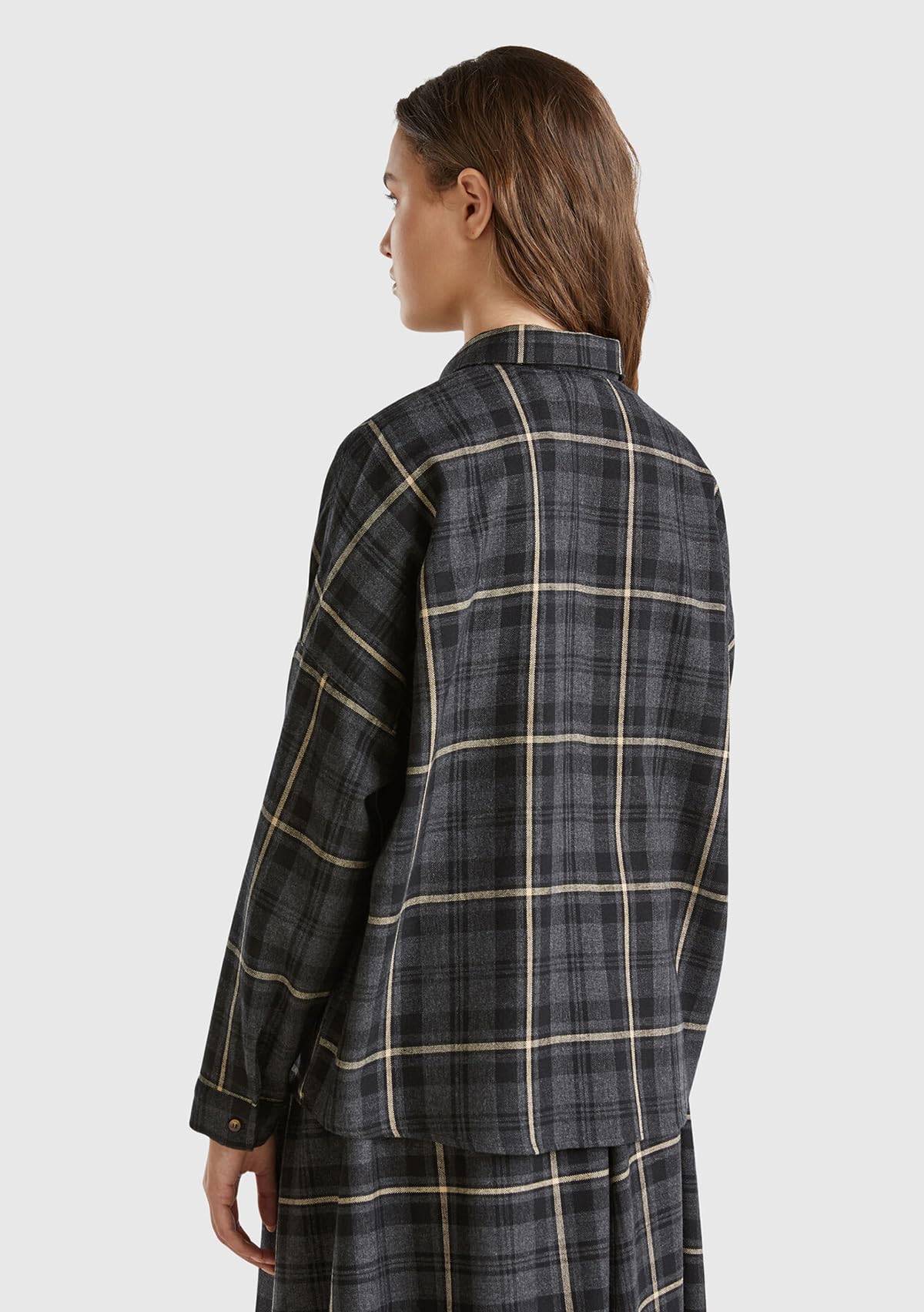 Benetton 5RGLDQ09U camicia donna L lana fantasia