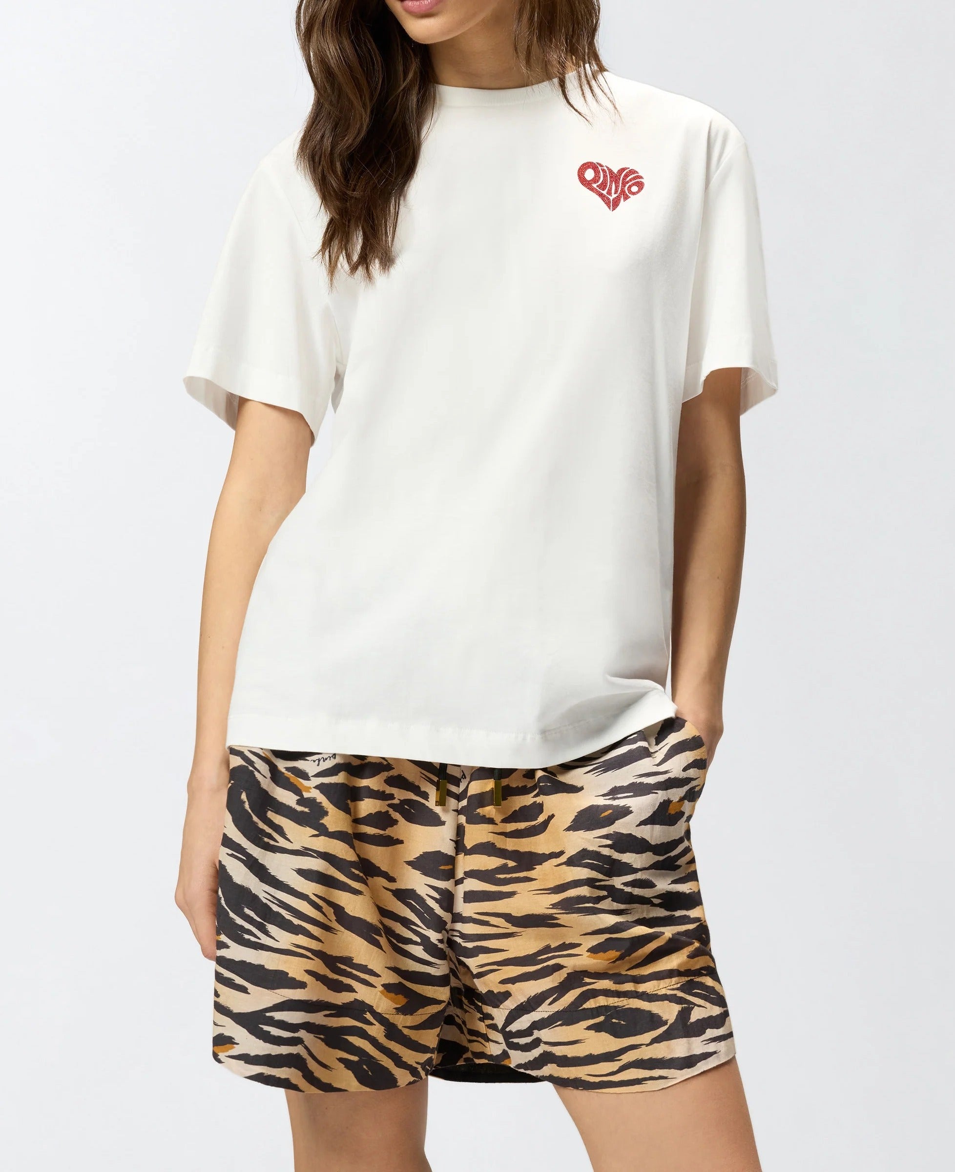 Pinko 105526 A33I T-Shirt Donna Bianco Amore Strass
