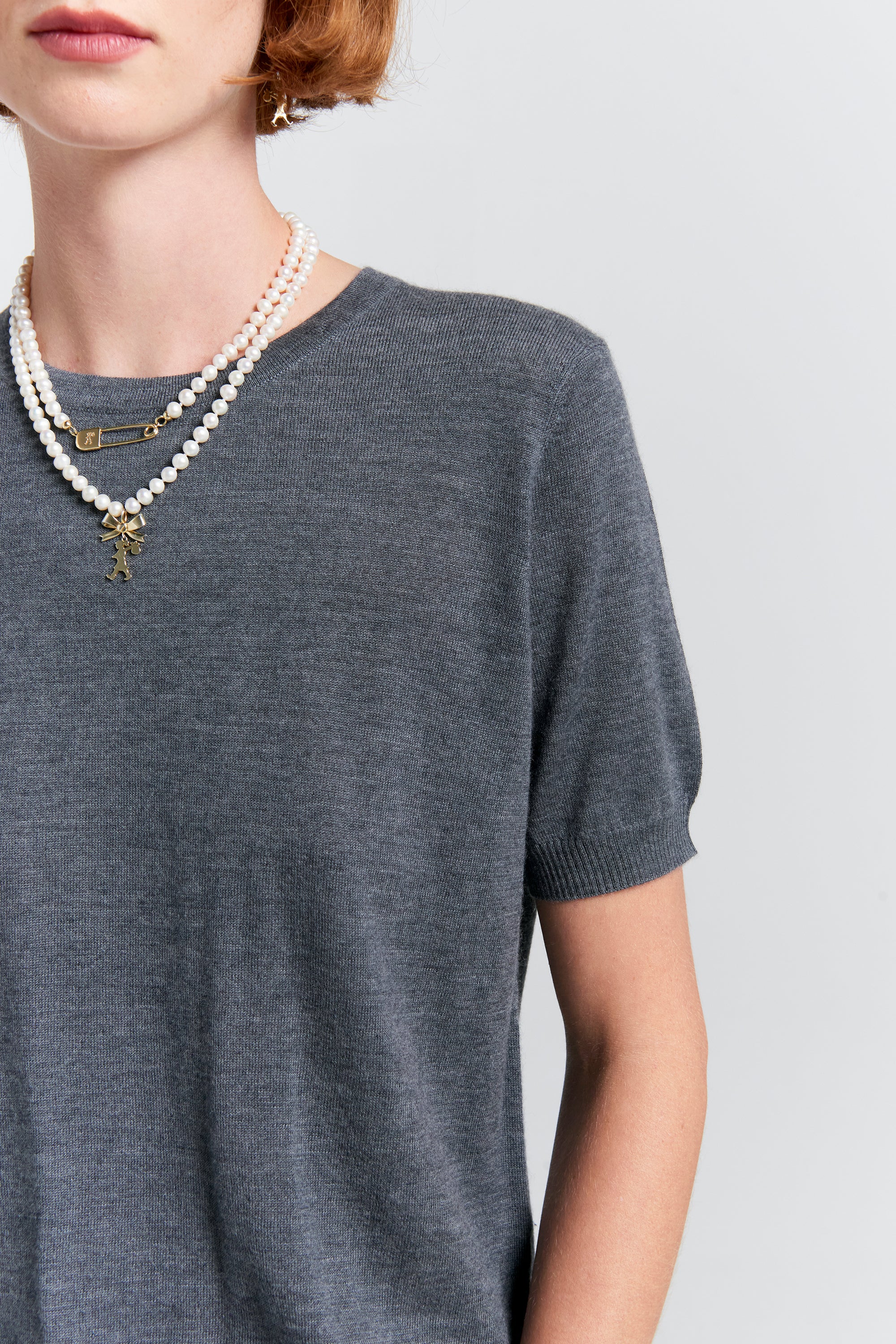 Karen Walker Fleur T-Shirt maglia Charcoal Marle cashmere