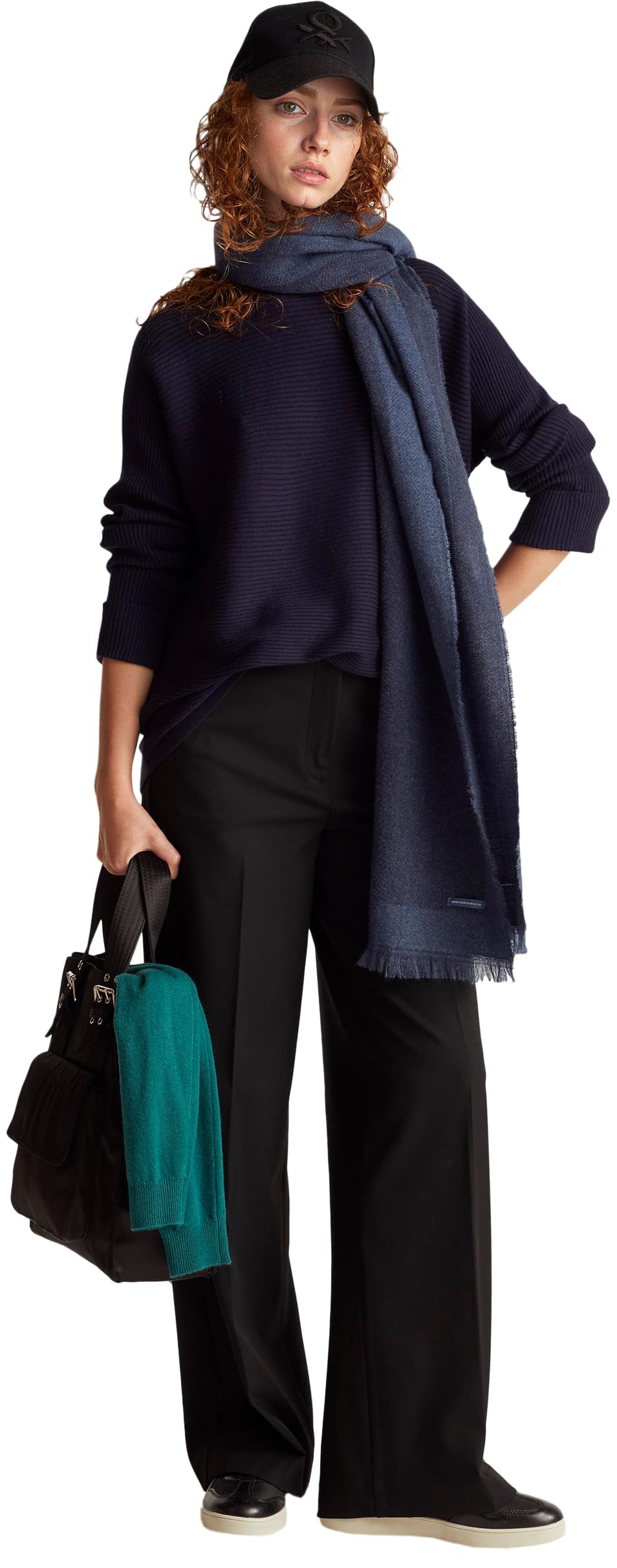 Benetton Maglione Donna Barchetta Cotone Lana Boxy