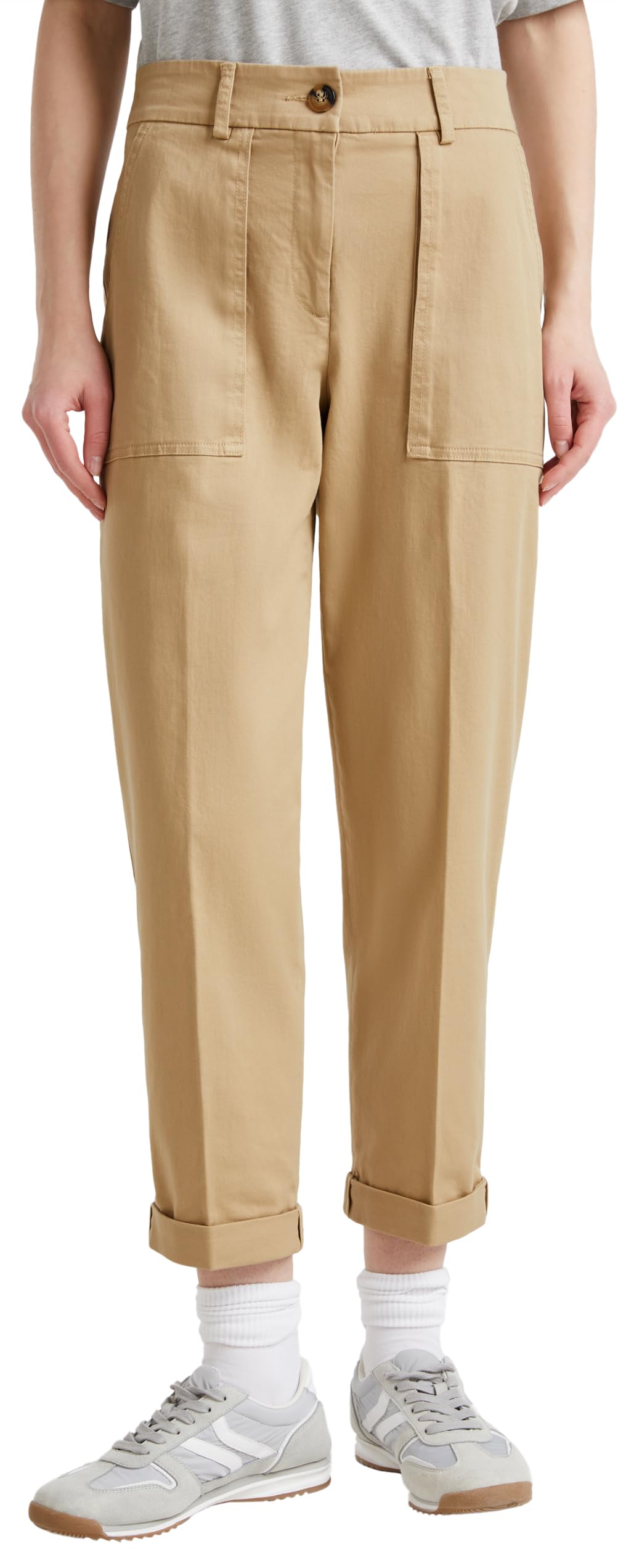 Benetton 4mvndf08e pantaloni donna 42 beige cotone twill