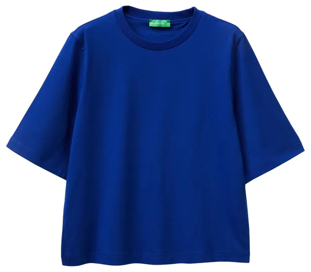 Benetton 3BL0E17G5 T-Shirt Donna Blu XS Boxy