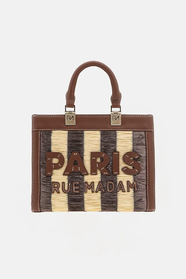 Rue Madam Tangeri 1571 Tote Donna Brown Beige Raffia