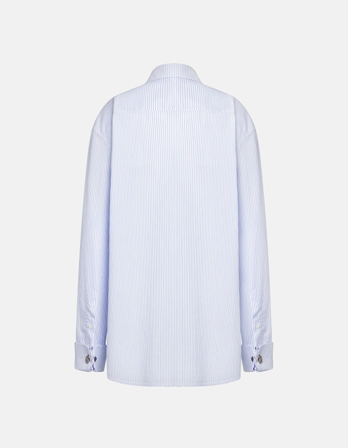 Dondup DC524T EF0178D camicia celeste righe cotone over