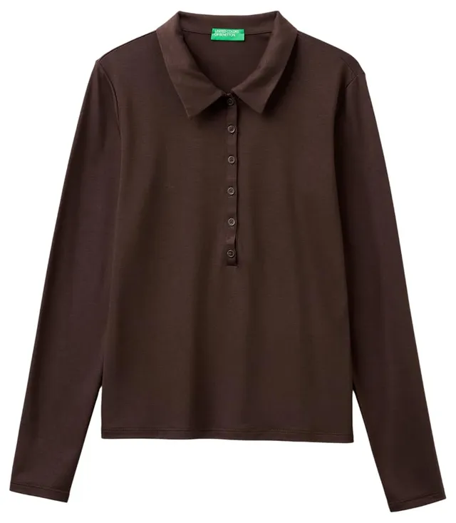 Benetton Polo Donna Marrone Manica Lunga Regular