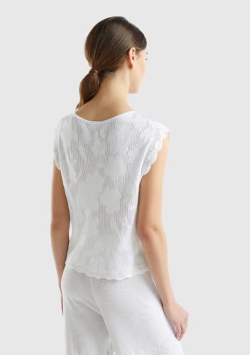 Benetton Canottiera Donna Bianca Maglia Pizzo XS