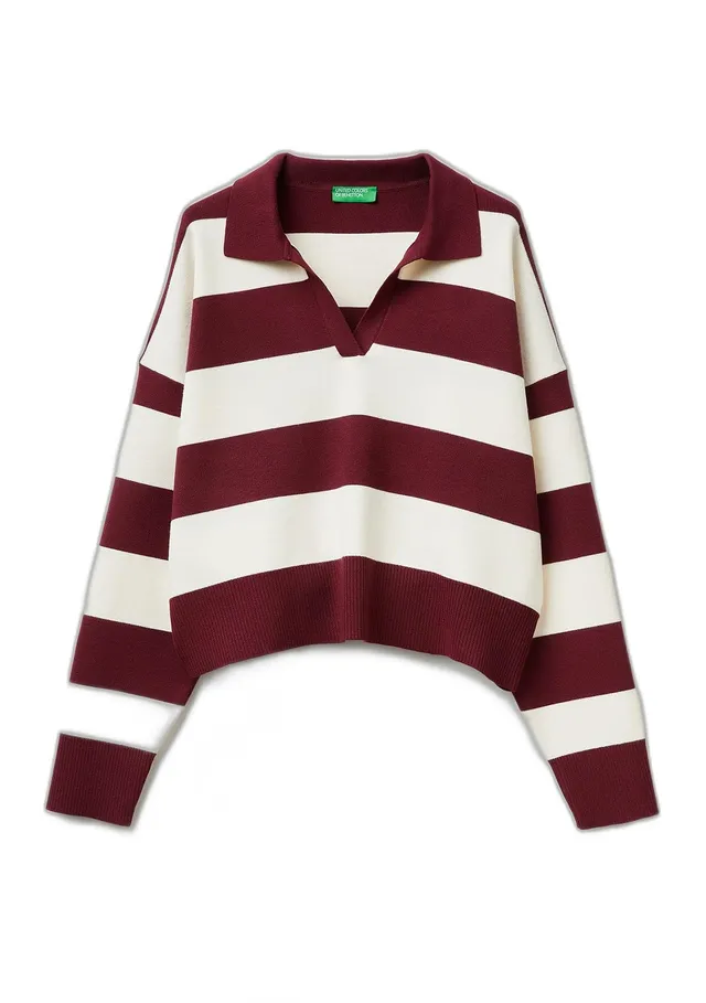 Benetton 1Z8CE301M Maglia Polo Rigata Multicolor M