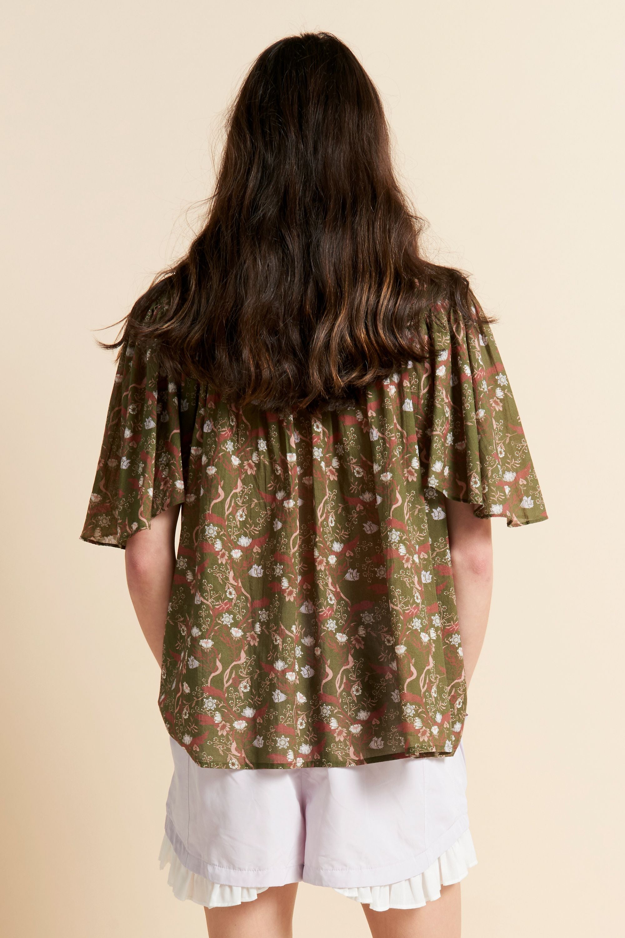 Karen Walker Agnes camicia olive multi cotone voile