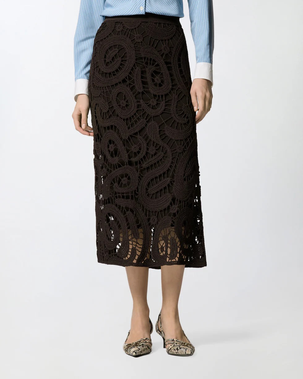 Pinko Maestrale 106353 A354 gonna midi marrone crochet