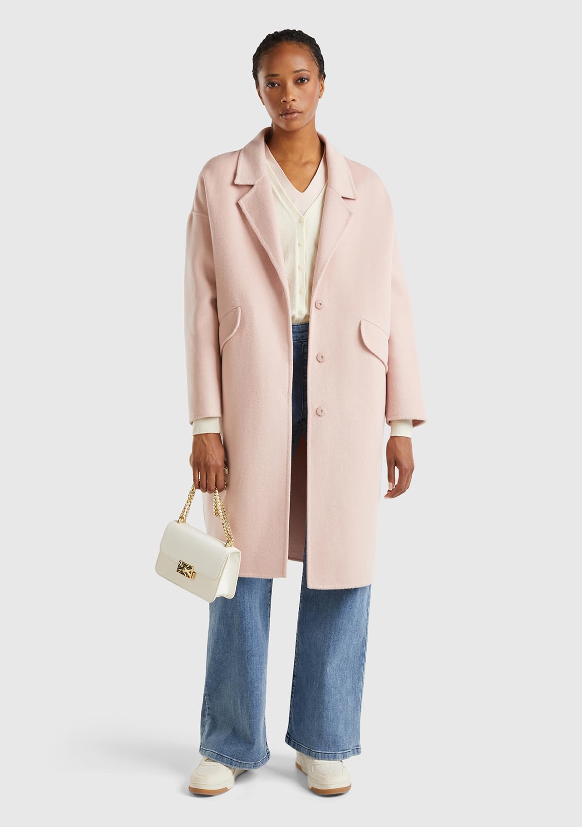 Benetton Cappotti 28f7dn06b Cappotto Donna Beige misto lana