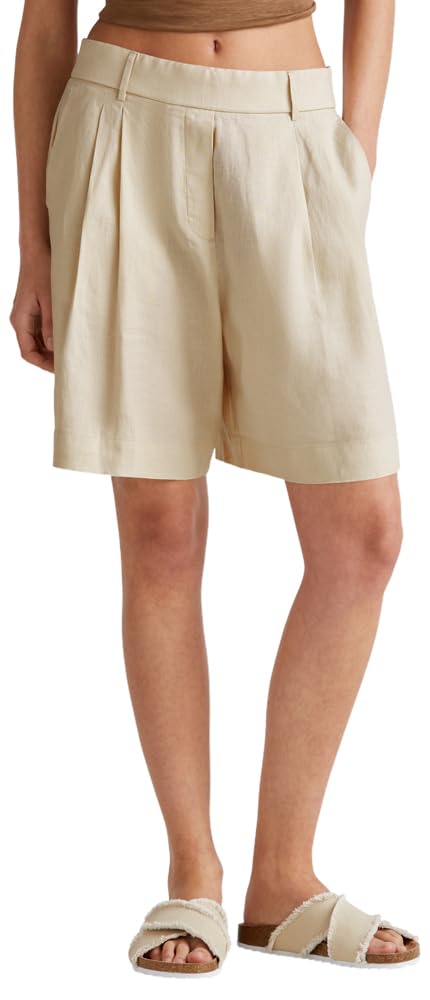 Benetton 4AGHD901V bermuda donna beige in lino