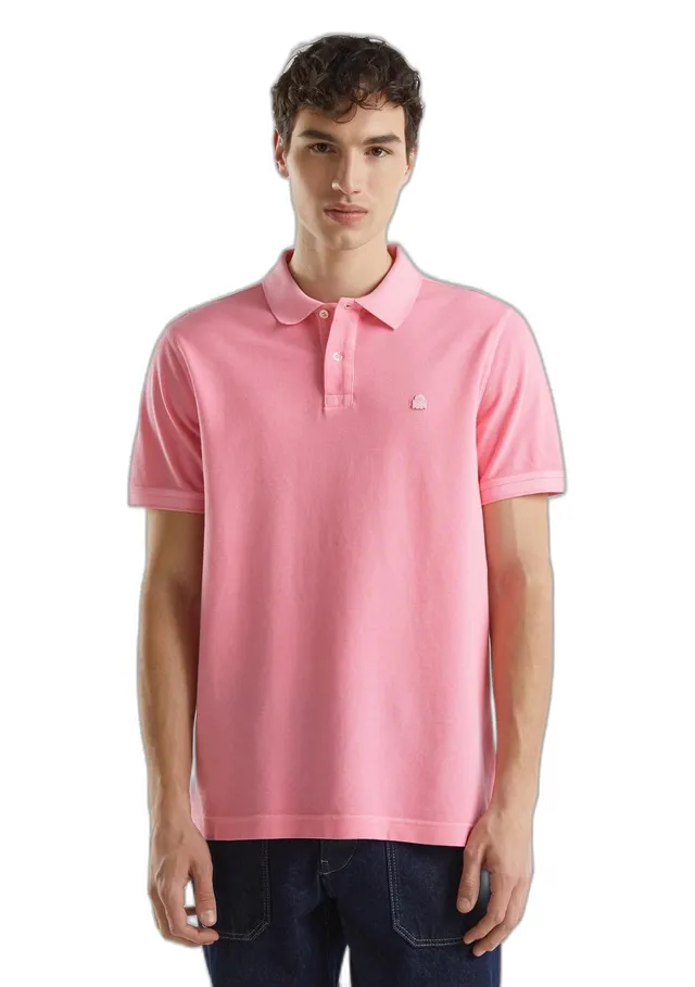 Benetton Polo Uomo Piquet Cotone Organico Rosa