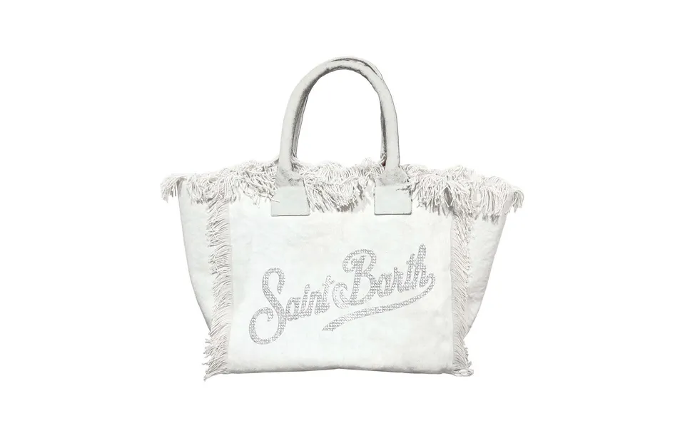 MC2 Saint Barth Vanity Mini borsa bianca strass canvas