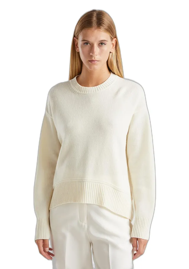 Benetton Maglieria 1244d10bc Maglione Boxy Donna Bianco