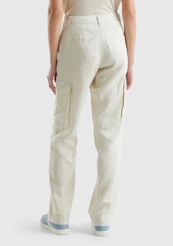 Benetton Pantaloni Donna lino cargo Beige 152 taglia 36
